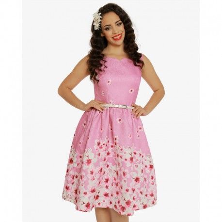 Dámské retro šaty Delta Pink Blossom Floral, Velikost 40, Barva Růžová Lindy Bop 5056041