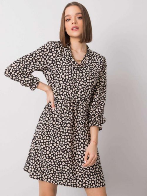 ČERNÉ DÁMSKÉ ŠATY S BÉŽOVÝMI PUNTÍKY WN-SK-R817.66-BLACK Velikost: S