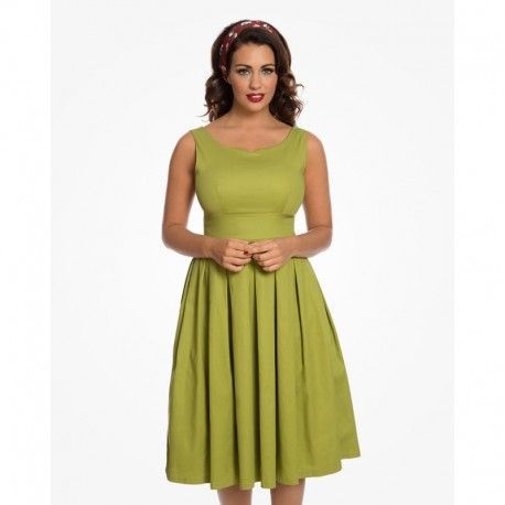 Dámské retro šaty Felicia Olive Green, Velikost 40, Barva Zelená Lindy Bop 50560
