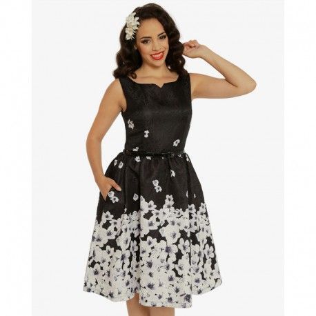 Dámské retro šaty Delta Black Blossom Floral, Velikost 36, Barva Černá Lindy Bop 5056041