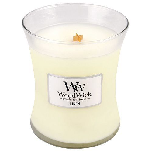 WoodWick Linen - Čistý len vonná svíčka s dřevěným knotem a víčkem sklo střední 275 g