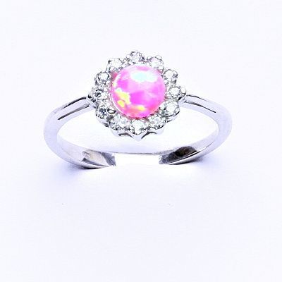 ČIŠTÍN s.r.o Stříbrný prsten, růžový syntetický opál, čiré zirkony, T 1495 12133