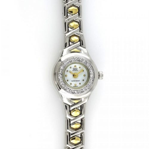 Dámské zdobené hodinky se zlatým číselníkem na kovovém řemínku stříbrno-zlaté barvy W02Q.10739 W02Q.10739.A