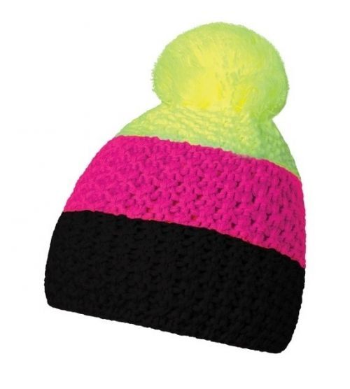 Čepice zimní CoFEE Cable Knit - černá-růžová-žlutá