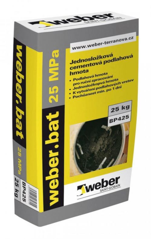 Jednosložková cementová podlahová hmota Weber.bat jemný 25 Mpa, 25 kg