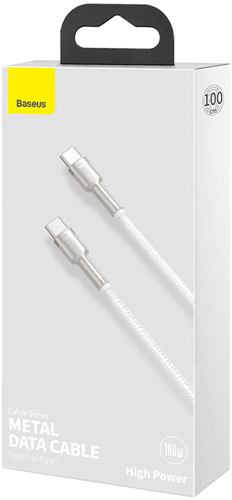 BASEUS Cafule Series nabíjecí / datový kabel USB-C samec na USB-C samec s kovovými koncovkami 100W 2 m CATJK-D02, bílá