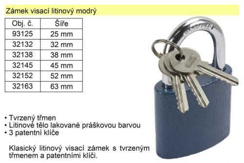 Zámek visací litinový modrý 32 mm