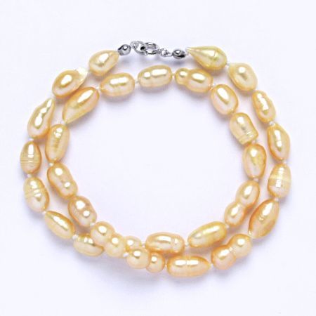 ČIŠTÍN s.r.o Náhrdelník perly pravé říční,šperky se stříbrným zapínáním, uzlíkované, 7 - 8 mm lososové 6640