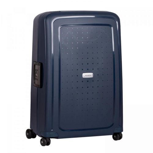 Modrý kufr na kolečkách s pevnou skořepinou