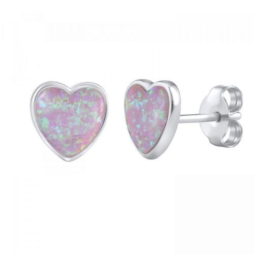 Stříbrné náušnice srdce pecky s růžovým opálem - LPS0857P