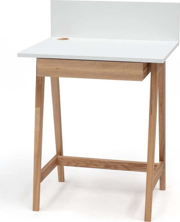 Bílý psací stůl s podnožím z jasanového dřeva Ragaba Luka, délka 65 cm