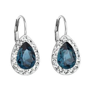 Evolution Group Stříbrné náušnice visací s krystaly Swarovski modrá slza 31242.3