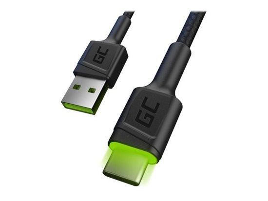 Green Cell Ray Kabel USB - USB-C  zelená LED podsvícení, 120cm