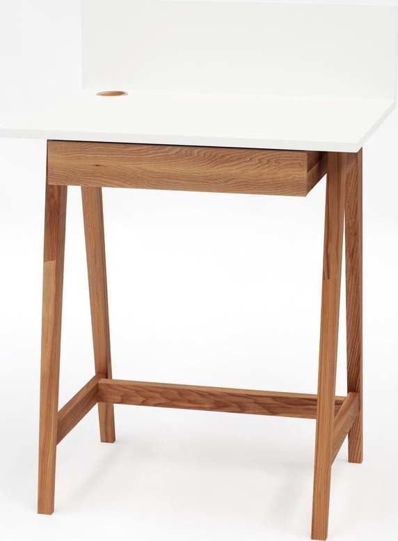 Bílý psací stůl s podnožím z jasanového dřeva Ragaba Luka Oak, délka 65 cm