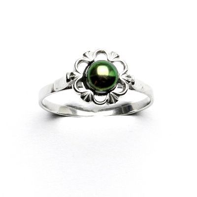 ČIŠTÍN s.r.o Stříbrný prsten, přírodní říční perla černá (do zelena), T 1525 12390