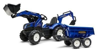 FALK Traktor šlapací New Holland T8 s nakladačem, rypadlem a maxi vlečkou