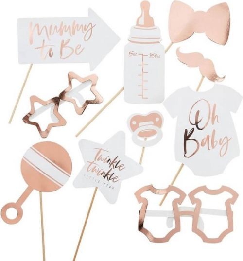 REKVIZITY do fotokoutku Baby Shower Rose Gold 10ks