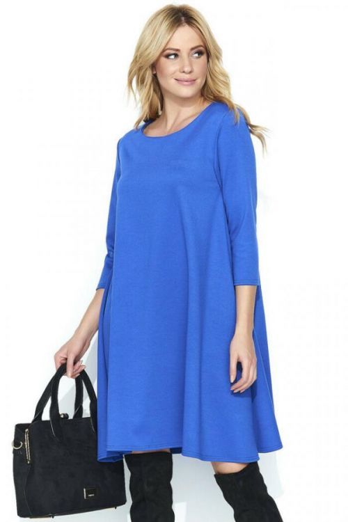 Dámské šaty na denní nošení ve volném střihu středně dlouhé modré - Modrá - Makadamia - 44 - modrá
