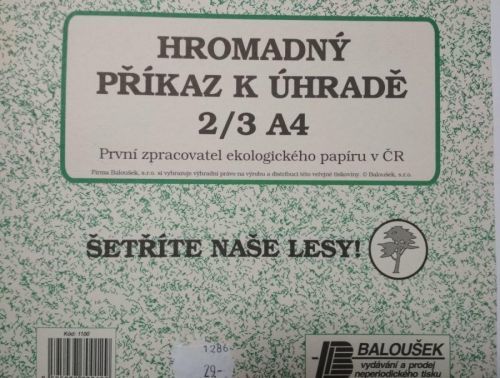 Hromadný příkaz k úhradě 2/3 A4 nepropisovací