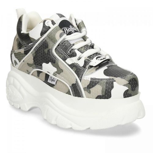 Maskáčové dámské kožené tenisky na vysoké podešvi