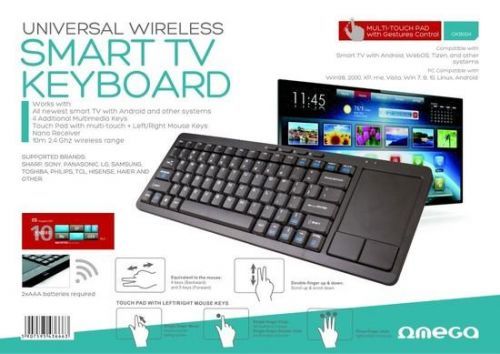 OMEGA bezdrátová CZ klávesnice s touch padem pro smart TV, černá, OKB004BCZ