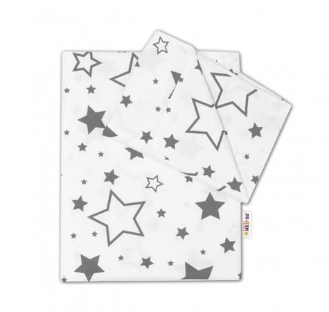 Baby Nellys 2-dílné bavlněné povlečení - Šedé hvězdy a hvězdičky - bílý, 135x100 cm