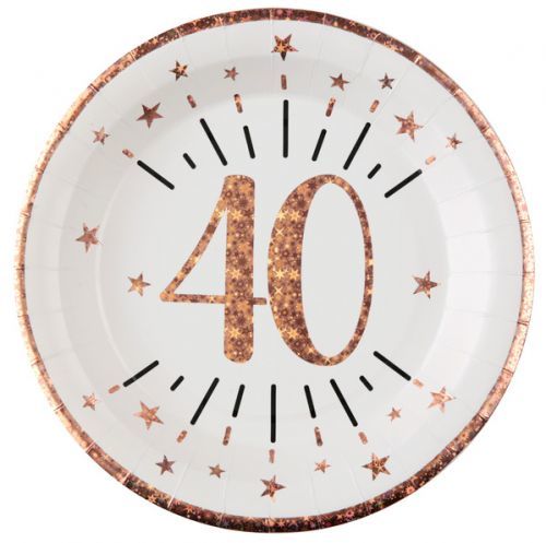 TALÍŘE papírové 40. narozeniny Rose Gold 22,5cm 10ks