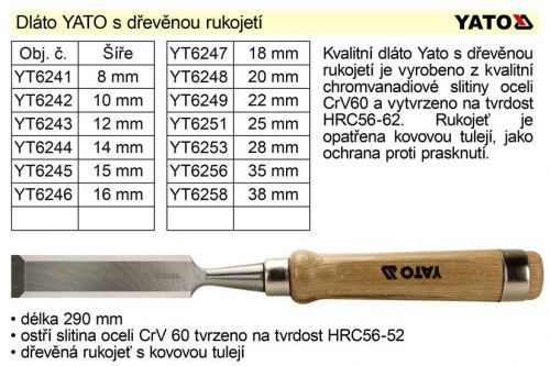 Dláto  YATO s dřevěnou rukojetí šíře 38mm