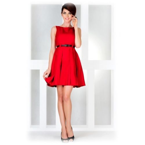 Dámské společenské šaty FOLD se sklady a páskem středně dlouhé červené - Červená - Numoco - M - červená