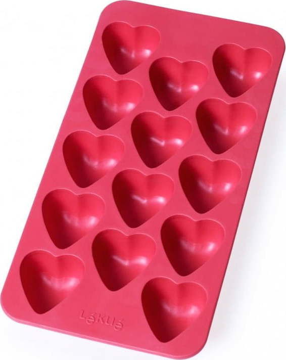 Červená silikonová forma na led Lékué Heart, 24 kostek