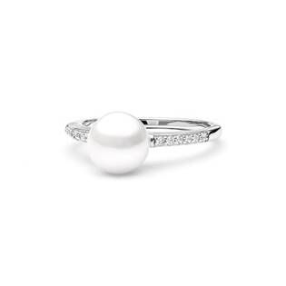 GAURA Stříbrný prsten s bílou perlou a zirkony - velikost 56 - GA4001W-56