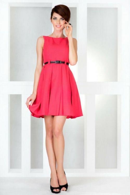 Dámské společenské šaty NUMOCO s páskem středně dlouhé růžové - Růžová / XL - Numoco - XL - růžová