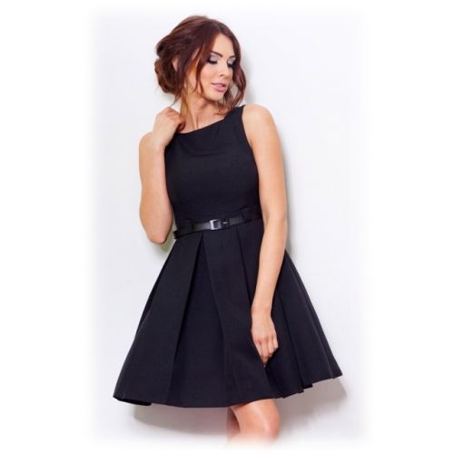 Dámské společenské šaty FOLD se sklady a páskem středně dlouhé černé - Černá - Numoco - L - černá