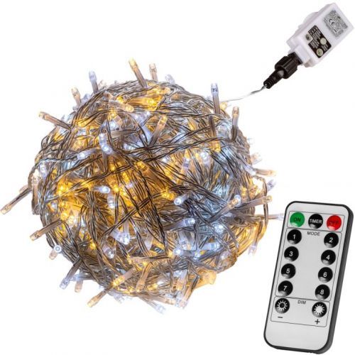 VOLTRONIC Vánoční řetěz - 200 LED, teple/stud.bílý + ovladač