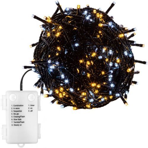 Vánoční řetěz 10 m, 100 LED, teple/studeně bílý, na baterie