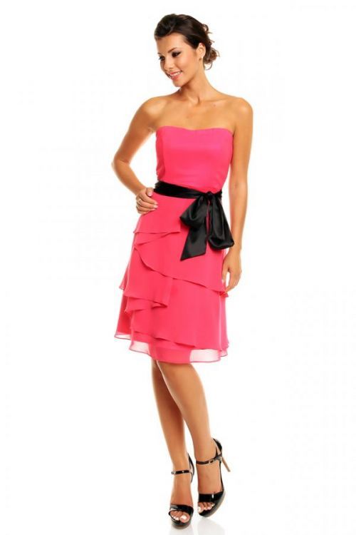 Společenské šaty korzetové značkové MAYAADI s mašlí a sukní s volány růžové - Růžová - MAYAADI - S