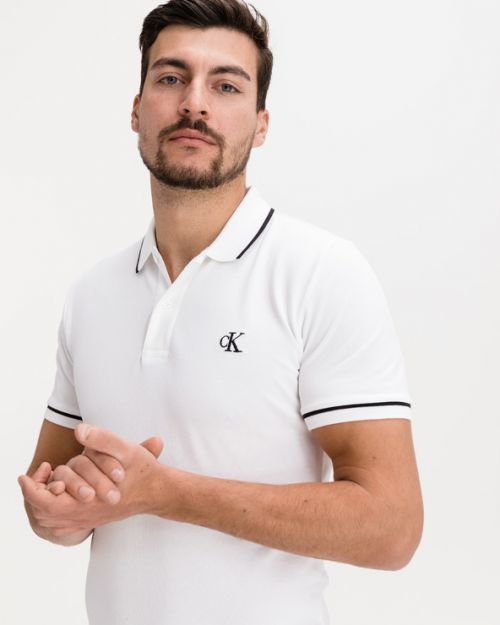 Calvin Klein Tipping Slim Polo triko Bílá