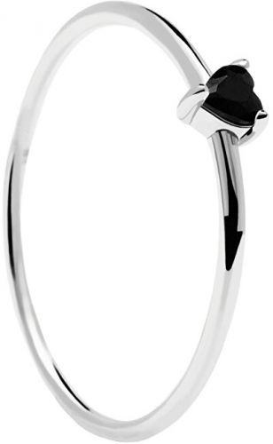 PDPAOLA Minimalistický stříbrný prsten se srdíčkem Black Heart Silver AN02-224 50 mm