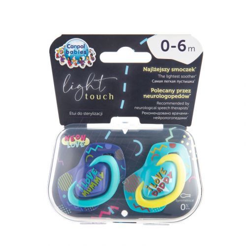 Canpol babies Light Touch Neon Love set dudlíků 0-6 měsíců modrý 2ks