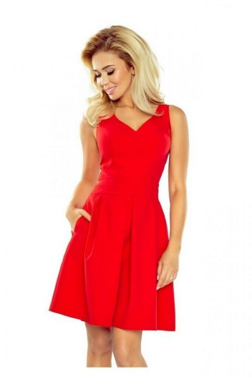 Dámské společenské šaty bez rukávů široká sukně s kapsami červené - Červená - Numoco - XL - červená