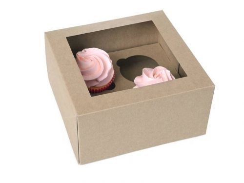 Papírová krabička Kraft papír s OKNEM, 4 cupcakes - House of Marie
