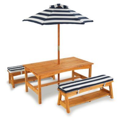 Kidkraft® zahradní stolek & lavice s polštářky / slunečníkem