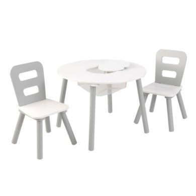 KIDKRAFT Set 2 židle a kulatý stůl Round storage barva: bílá/šedá