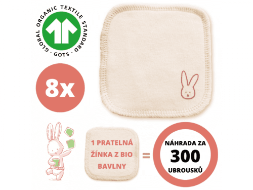 BabyBio Hygienické žínky z BIO bavlny doplňovací sada  8ks