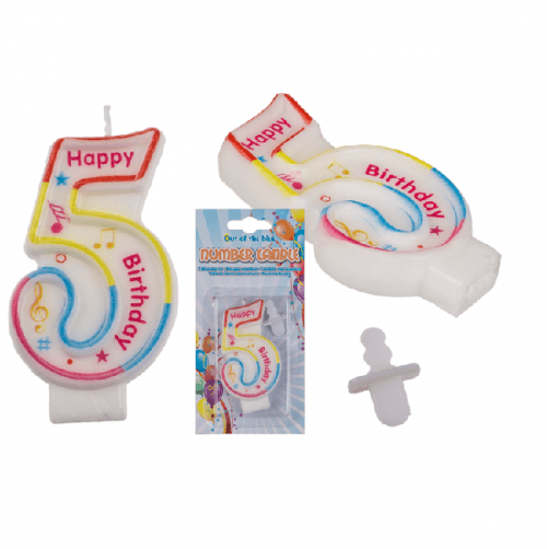 Narozeninová svíčka Happy Birthday ve tvaru 5