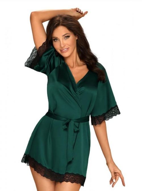 Smyslný župan Sensuelia peignoir green - Obsessive S/M Zelená