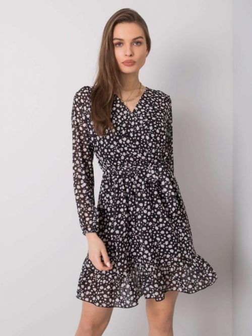 ČERNÉ DÁMSKÉ ŠATY S KVĚTINAMI TW-SK-BI-26329.20-BLACK Velikost: L