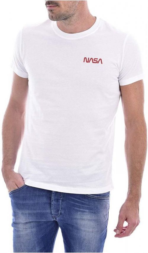 Originální NASA tričko ROUND NECK BASIC WORM - White Barva: Modrá, Velikost: S