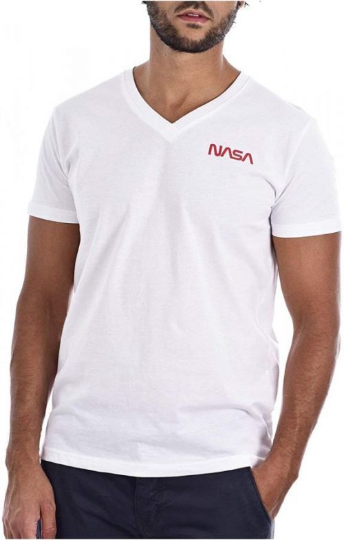 Originální NASA tričko V NECK BASIC WORM - White Barva: Modrá, Velikost: S