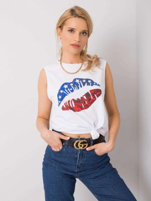 BÍLÉ TRIČKO BEZ RUKÁVŮ S POTISKEM DS-TP-1115.17P-WHITE Velikost: S